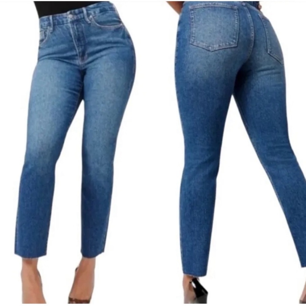 GOOD AMERICAN Good Classic High Rise Raw Ankle Jeans Blue940 Size 2 NWT - Picture 3 of 13